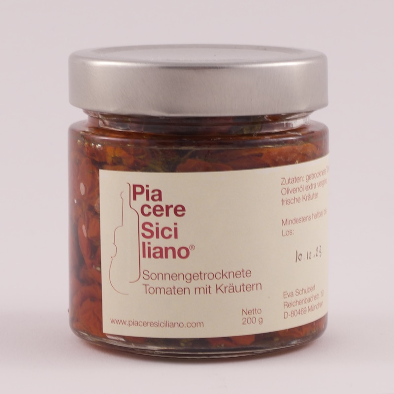 GETROCKNETE KIRSCHTOMATEN MIT FRISCHEN KRÄUTERN IN OLIVENÖL 200g